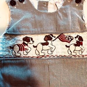 Boutique Boys Smocked Puppies Shortall Sz 12  M